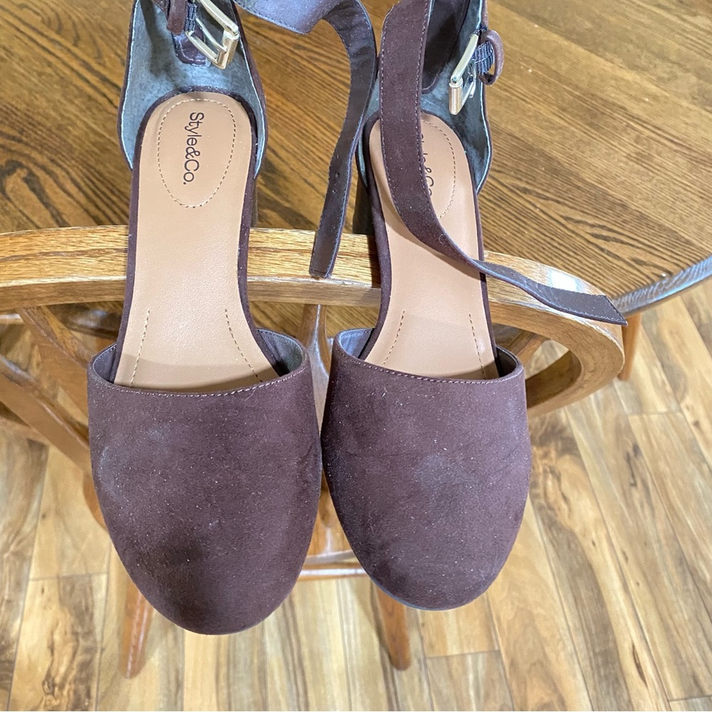 Style & Co. Brown Suede Ankle-Strap Heels